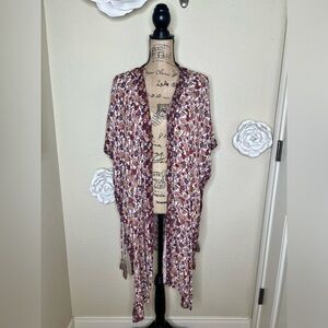 Knox Rose Floral Open Side Kimono Duster in Cream & Multicolor Size M/L